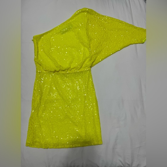 Neon Yellow Sequin One Shoulder Dress - Picture 1 of 4
